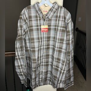 Wrangler Authentics Brown and Blue Plaid Shirt Size 2XL Winter Fall Classic
